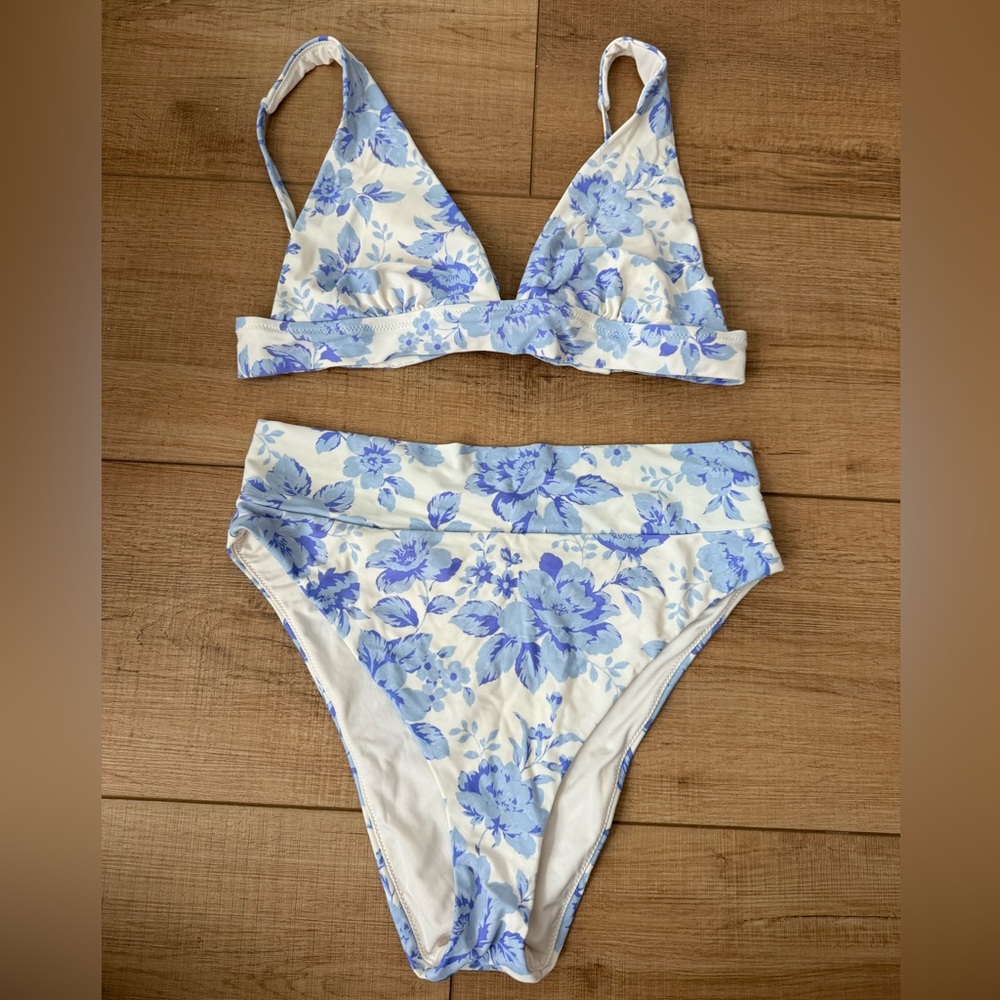Floral Bikini Set - Blue and White Aerie